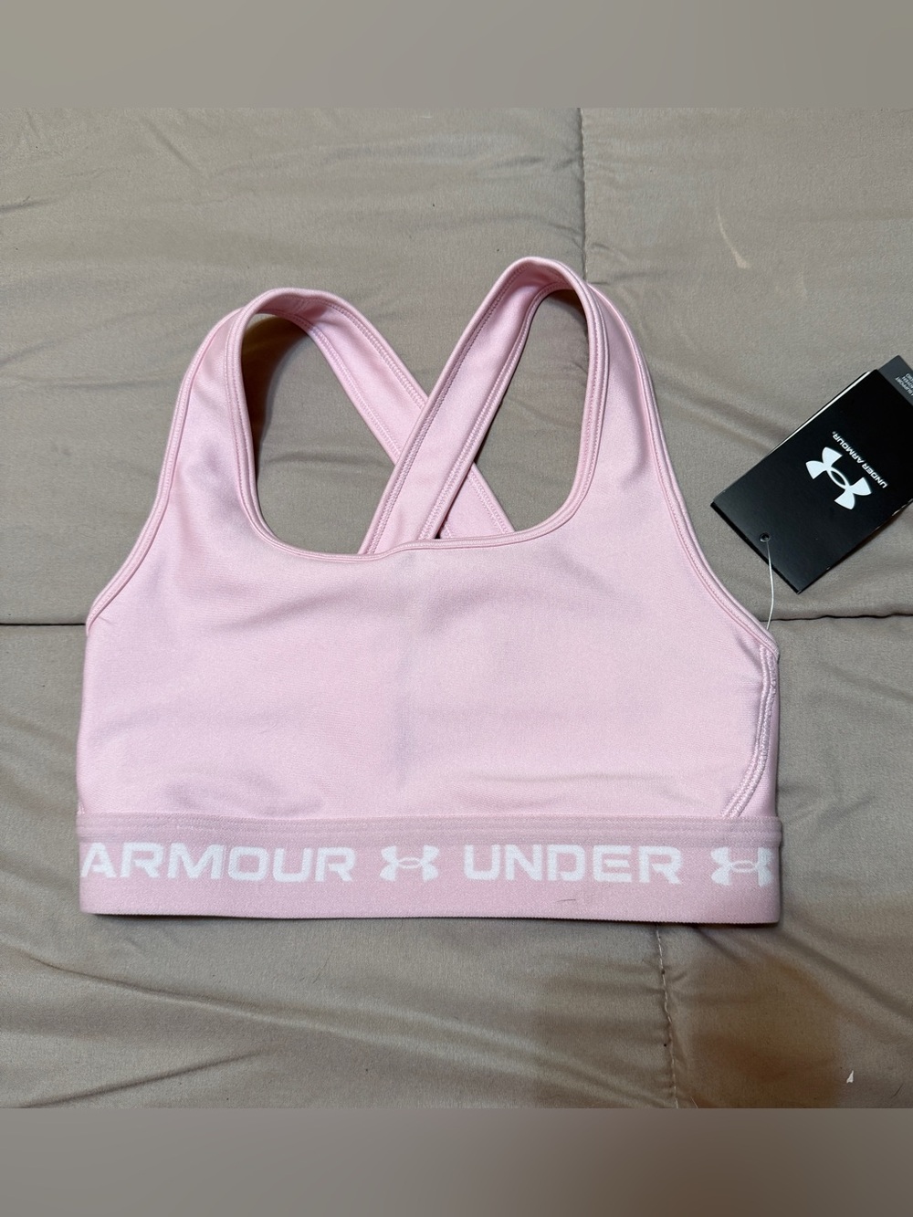 Under Armour Baby Pink Compression Crossback Mid Sports Bra Size XS 1361034